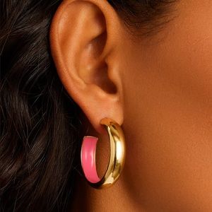 Gorjana Paseo Pink Enamel Hoop Earrings 18k Gold Plated New